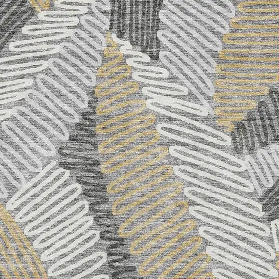 Gray Gold And Ivory Floral Washable Area Rug With UV Protection Photo 3