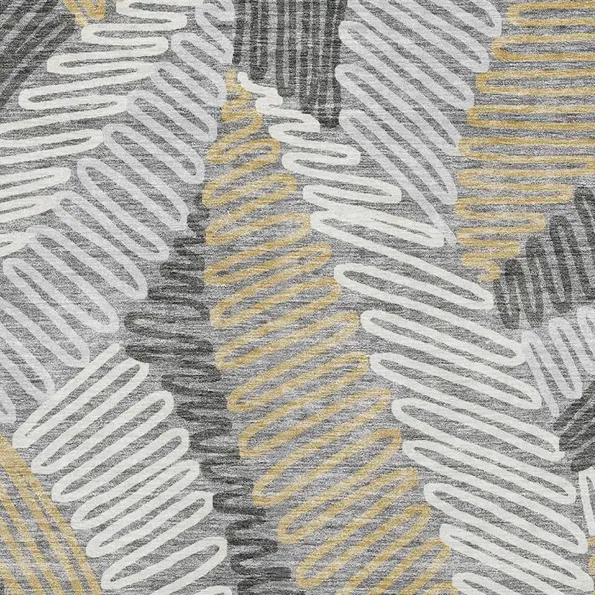 Gray Gold And Ivory Floral Washable Area Rug With UV Protection Photo 3