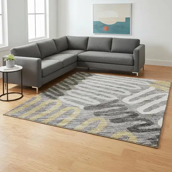 Gray Gold And Ivory Floral Washable Area Rug With UV Protection Photo 2