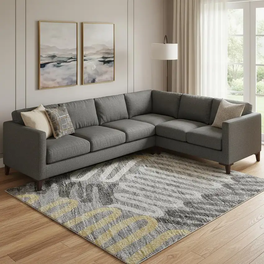 Gray Gold And Ivory Floral Washable Area Rug With UV Protection Photo 1