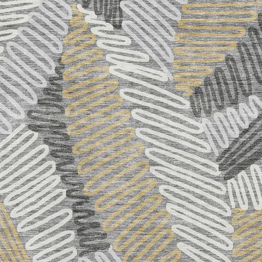 Gray Gold And Ivory Floral Washable Area Rug With UV Protection Photo 3