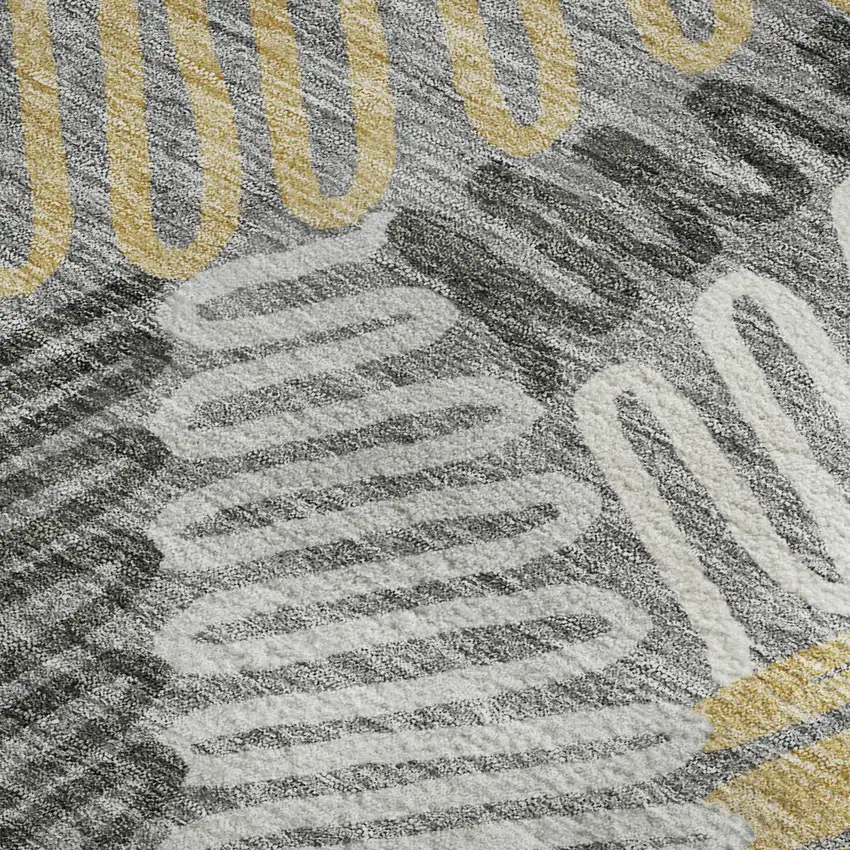 Gray Gold And Ivory Floral Washable Area Rug With UV Protection Photo 3