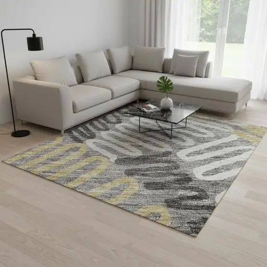 Gray Gold And Ivory Floral Washable Area Rug With UV Protection Photo 2