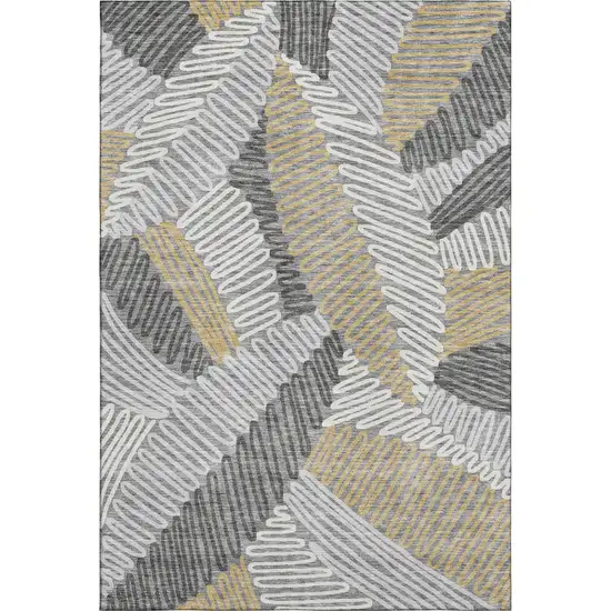 Gray Gold And Ivory Floral Washable Area Rug With UV Protection Photo 6