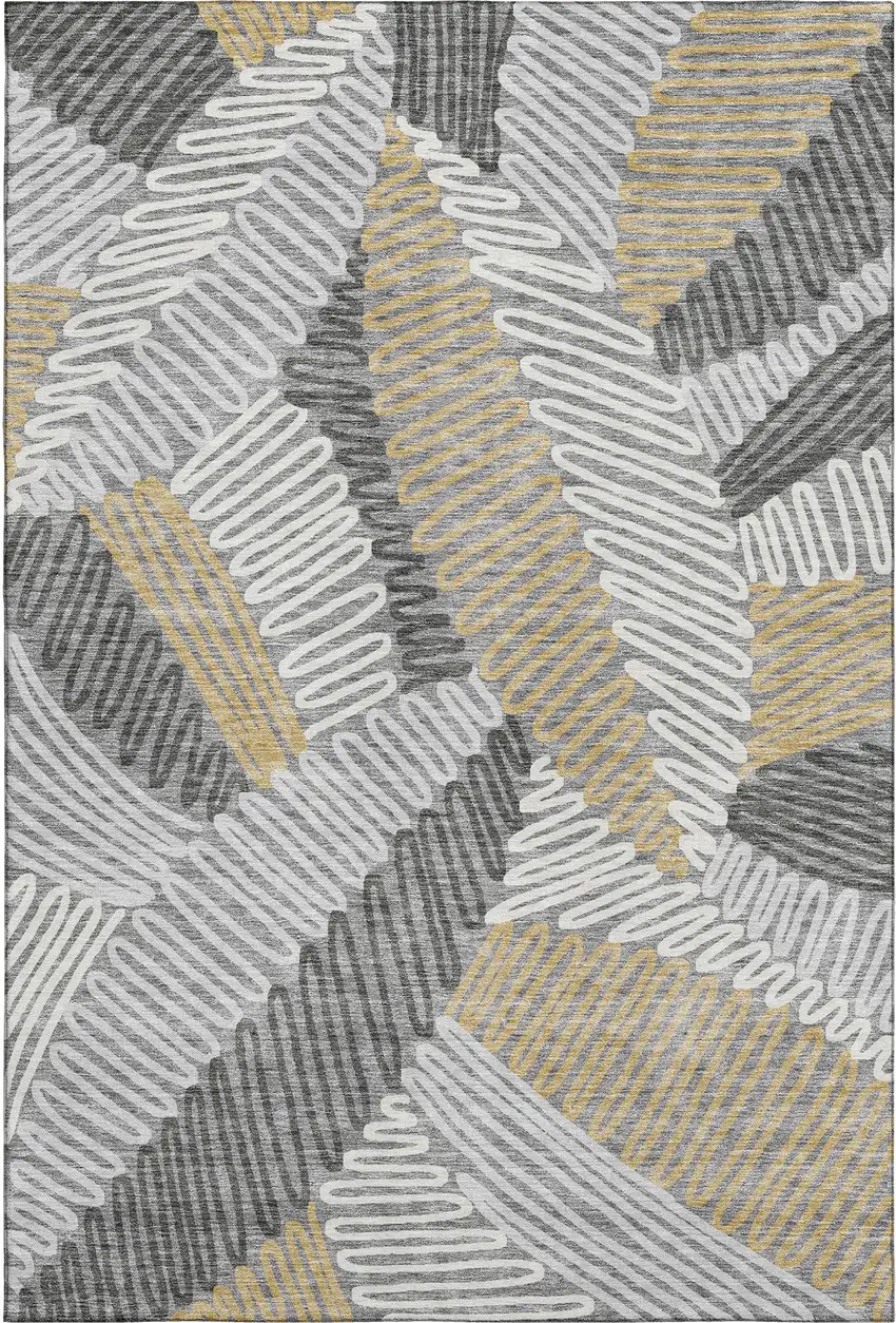 Gray Gold And Ivory Floral Washable Area Rug With UV Protection Photo 6