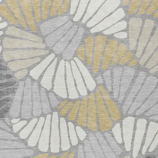 Gray Gold And Ivory Floral Washable Indoor Outdoor Area Rug Photo 2