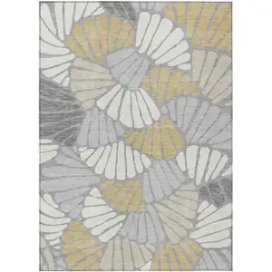 Photo of Gray Gold And Ivory Floral Washable Indoor Outdoor Area Rug
