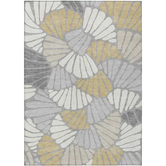 Gray Gold And Ivory Floral Washable Indoor Outdoor Area Rug Photo 1