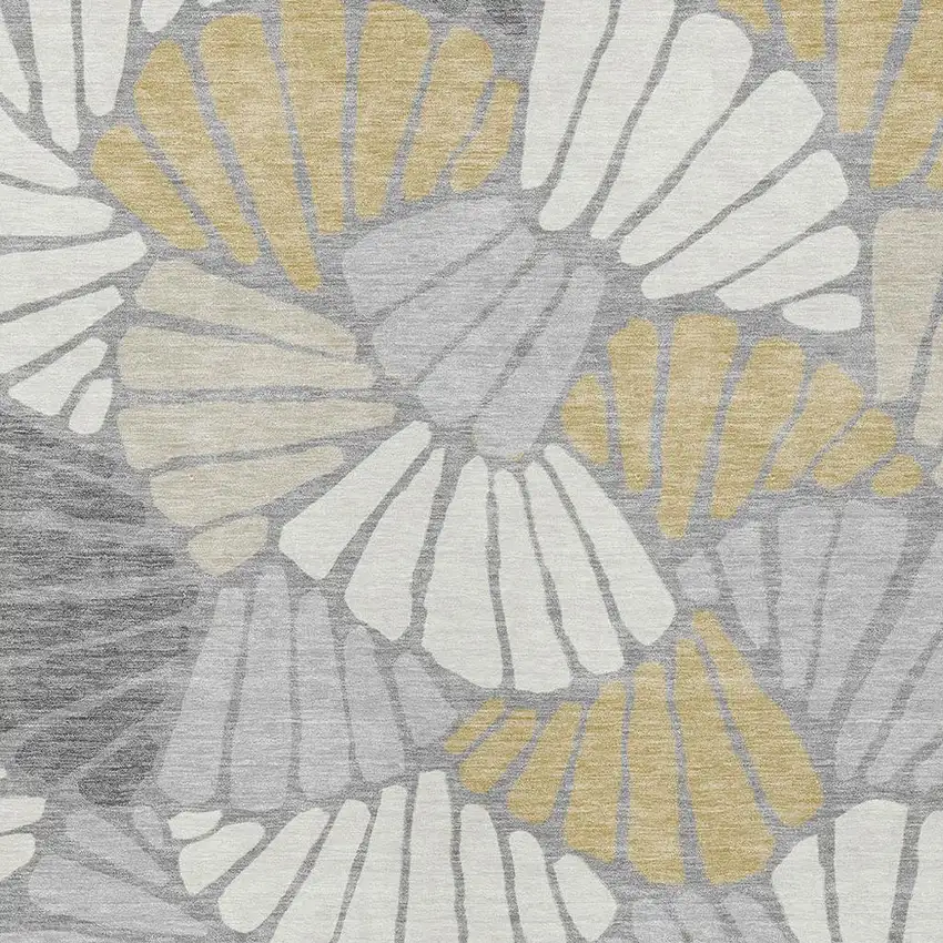 Gray Gold And Ivory Floral Washable Indoor Outdoor Area Rug Photo 2