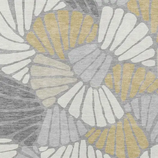 Gray Gold And Ivory Floral Washable Indoor Outdoor Area Rug Photo 2