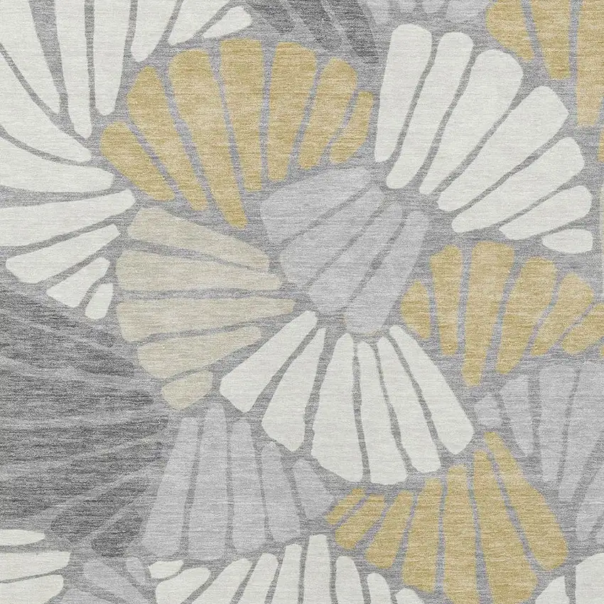 Gray Gold And Ivory Floral Washable Indoor Outdoor Area Rug Photo 2