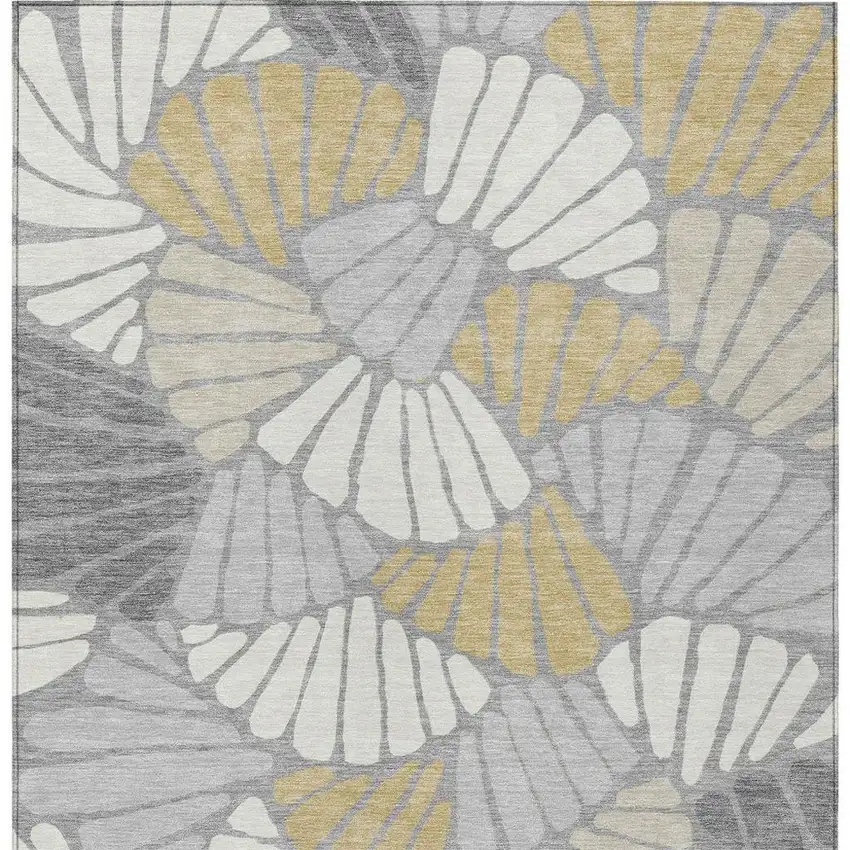 Gray Gold And Ivory Floral Washable Indoor Outdoor Area Rug Photo 3
