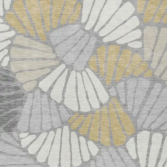 Gray Gold And Ivory Floral Washable Indoor Outdoor Area Rug Photo 2