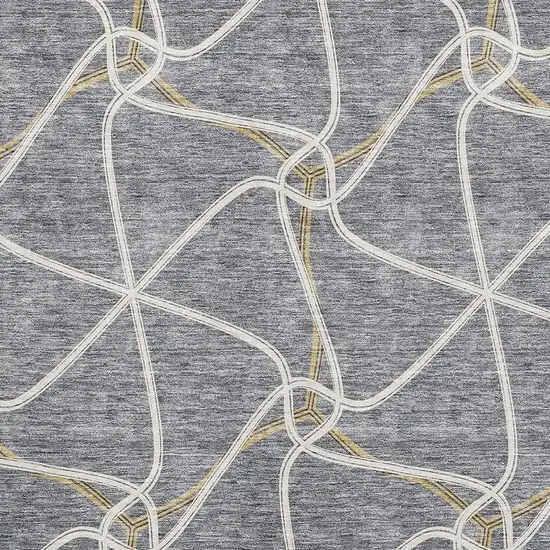 Gray Gold And Ivory Geometric Washable Area Rug With UV Protection Photo 2