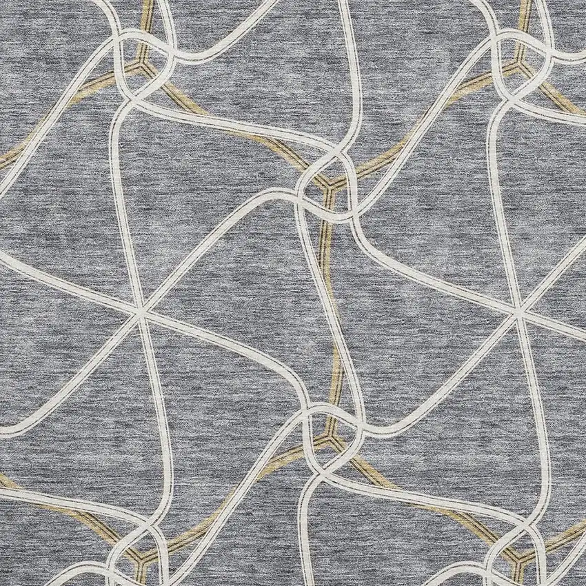 Gray Gold And Ivory Geometric Washable Area Rug With UV Protection Photo 2