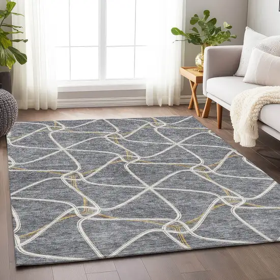 Gray Gold And Ivory Geometric Washable Area Rug With UV Protection Photo 4