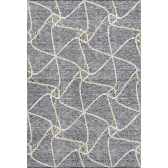 Gray Gold And Ivory Geometric Washable Area Rug With UV Protection Photo 1