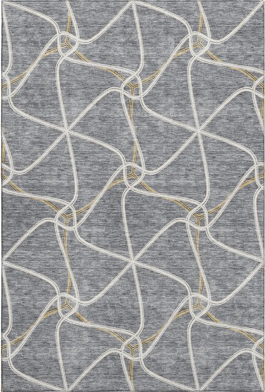 Gray Gold And Ivory Geometric Washable Area Rug With UV Protection Photo 1