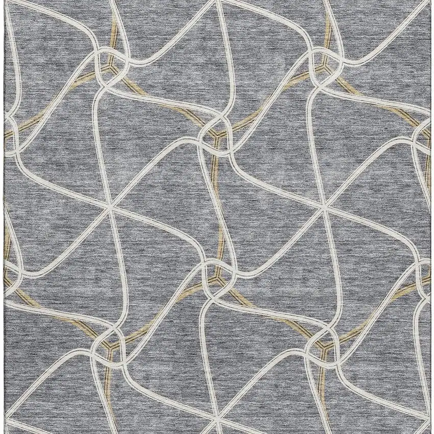 Gray Gold And Ivory Geometric Washable Area Rug With UV Protection Photo 3