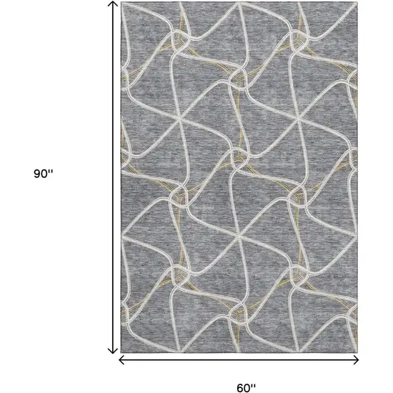 Gray Gold And Ivory Geometric Washable Area Rug With UV Protection Photo 8