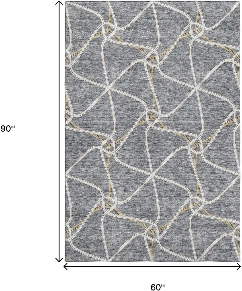 Gray Gold And Ivory Geometric Washable Area Rug With UV Protection Photo 8
