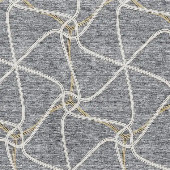 Gray Gold And Ivory Geometric Washable Area Rug With UV Protection Photo 2