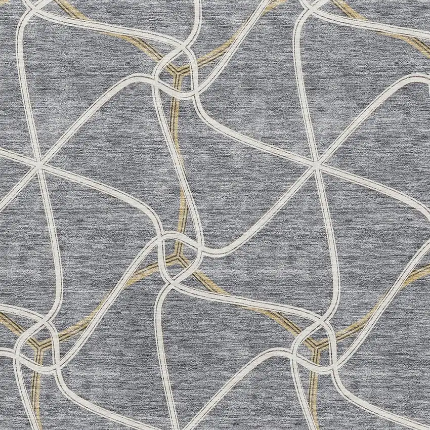 Gray Gold And Ivory Geometric Washable Area Rug With UV Protection Photo 2