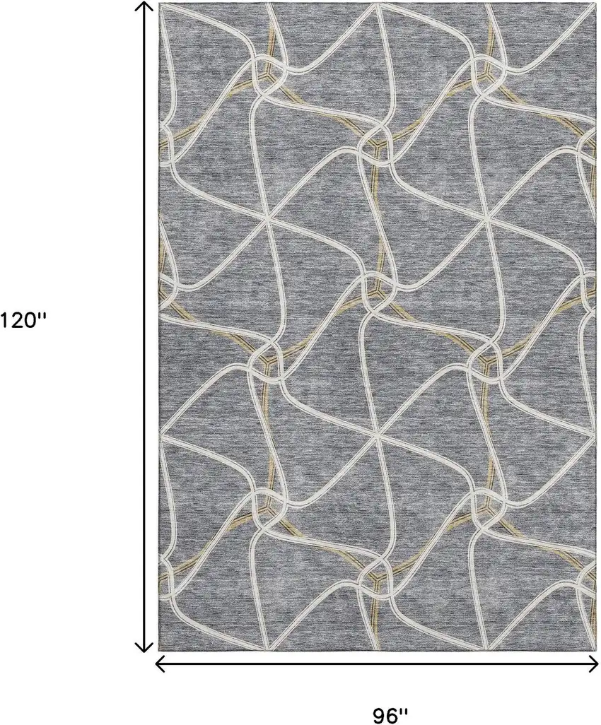 Gray Gold And Ivory Geometric Washable Area Rug With UV Protection Photo 9
