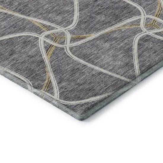 Gray Gold And Ivory Geometric Washable Area Rug With UV Protection Photo 6