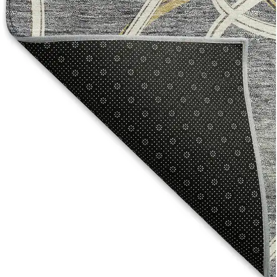 Gray Gold And Ivory Geometric Washable Area Rug With UV Protection Photo 6