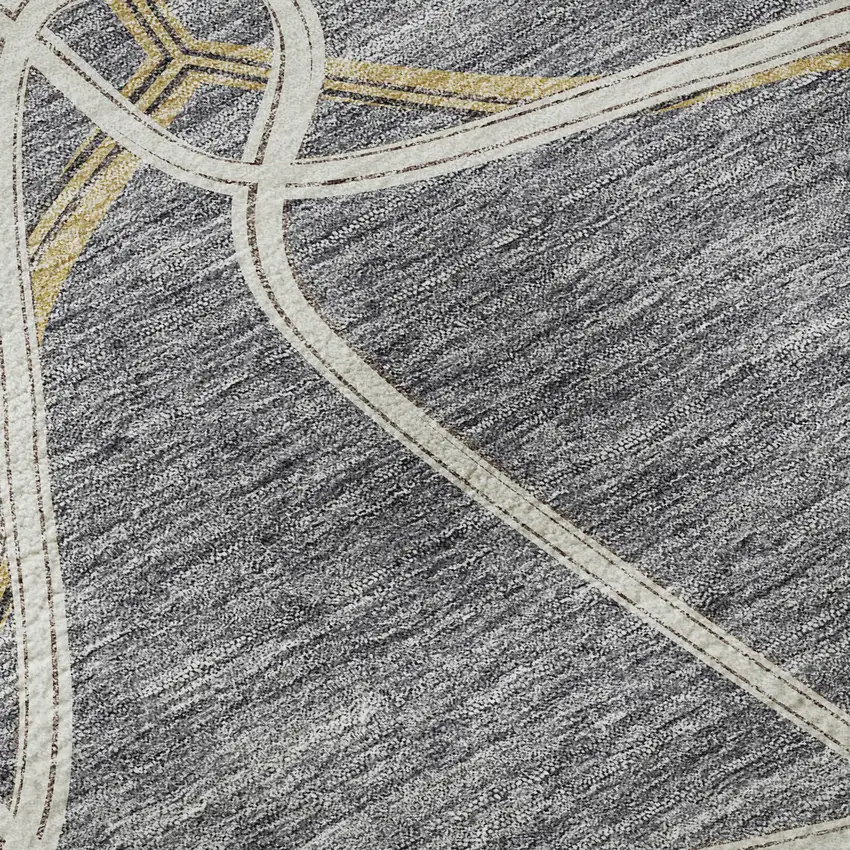 Gray Gold And Ivory Geometric Washable Area Rug With UV Protection Photo 8