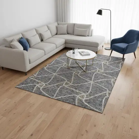 Gray Gold And Ivory Geometric Washable Area Rug With UV Protection Photo 2