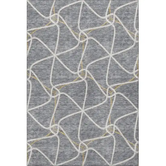 Gray Gold And Ivory Geometric Washable Area Rug With UV Protection Photo 2
