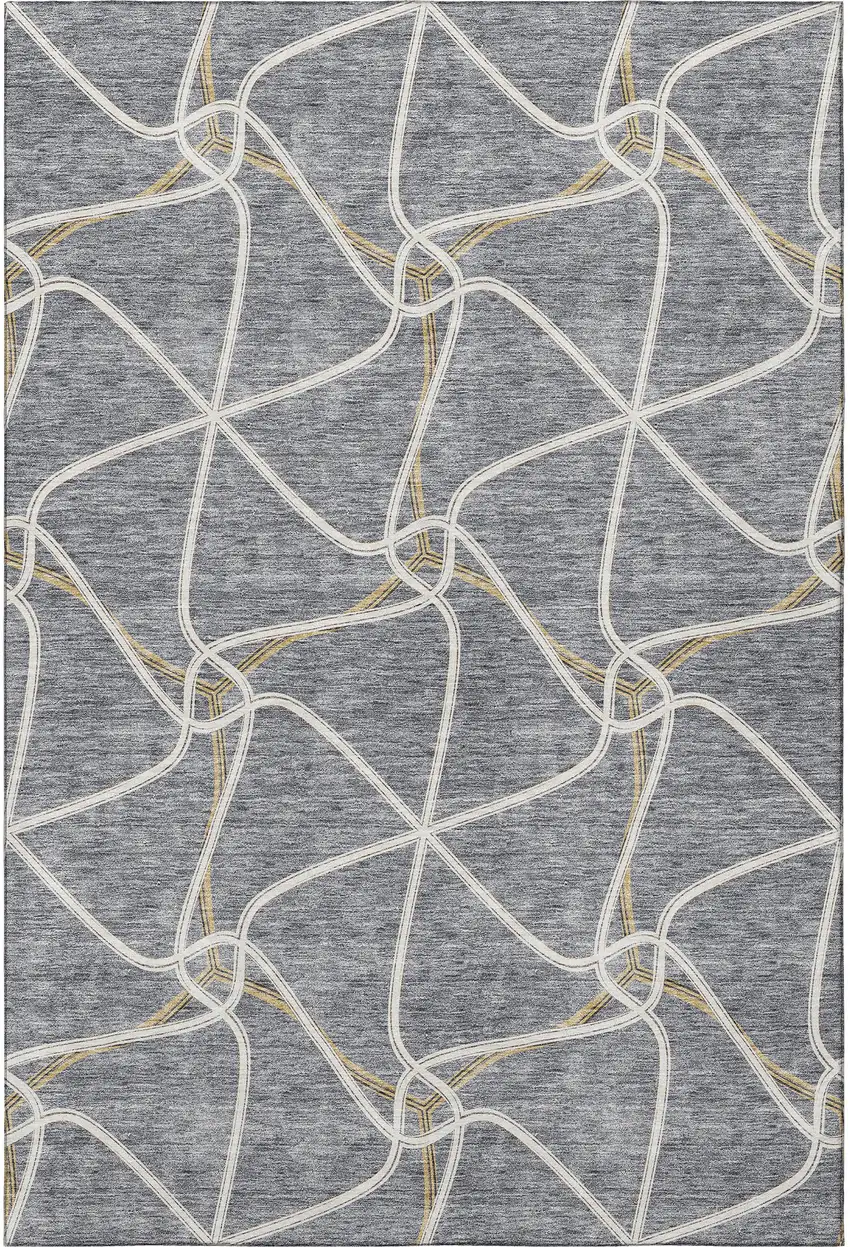 Gray Gold And Ivory Geometric Washable Area Rug With UV Protection Photo 2