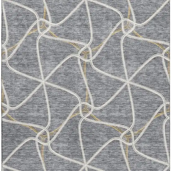 Gray Gold And Ivory Geometric Washable Area Rug With UV Protection Photo 3