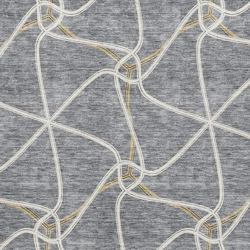 Gray Gold And Ivory Geometric Washable Area Rug With UV Protection Photo 2