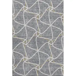Photo of Gray Gold And Ivory Geometric Washable Area Rug With UV Protection