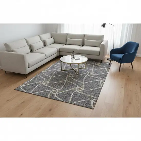 Gray Gold And Ivory Geometric Washable Area Rug With UV Protection Photo 2