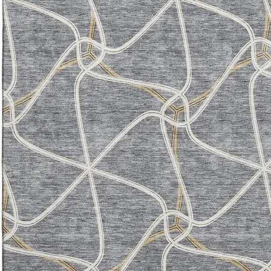 Gray Gold And Ivory Geometric Washable Area Rug With UV Protection Photo 2
