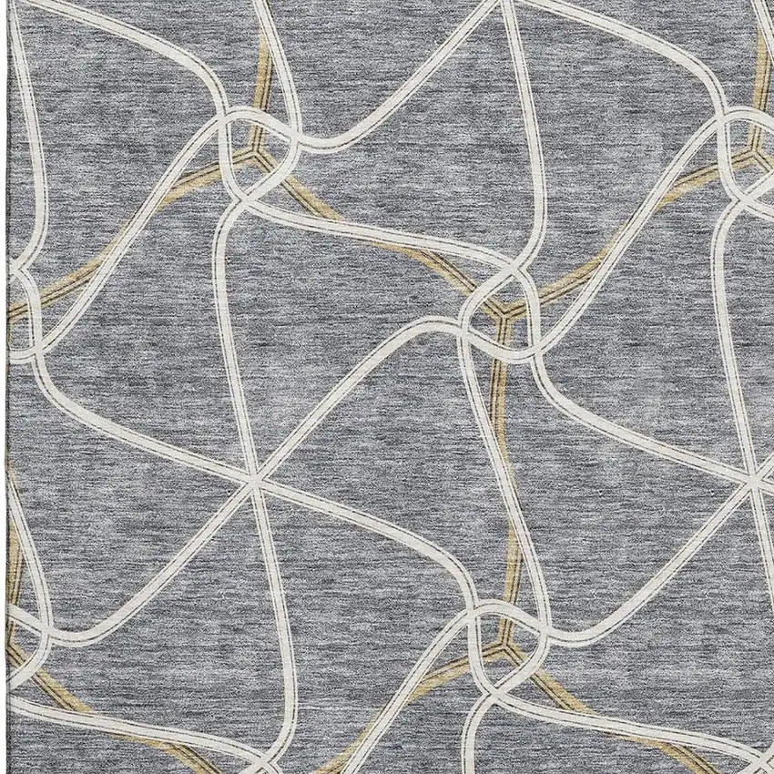 Gray Gold And Ivory Geometric Washable Area Rug With UV Protection Photo 2