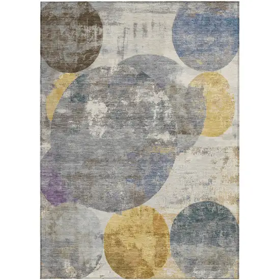 Gray Gold And Ivory Geometric Washable Indoor Outdoor Area Rug Photo 3
