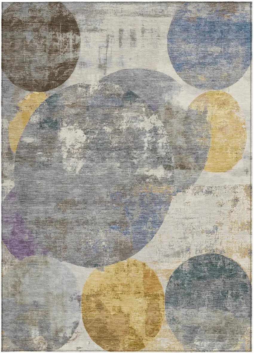 Gray Gold And Ivory Geometric Washable Indoor Outdoor Area Rug Photo 3