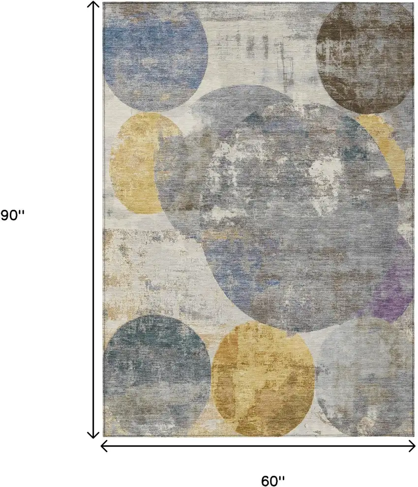 Gray Gold And Ivory Geometric Washable Indoor Outdoor Area Rug Photo 7
