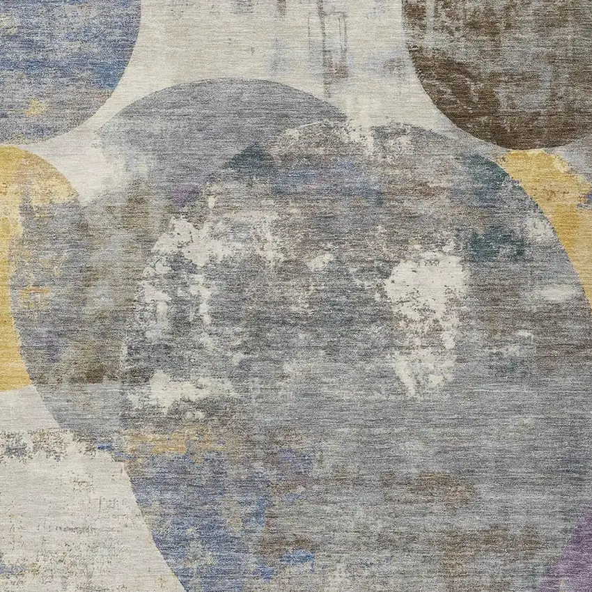 Gray Gold And Ivory Geometric Washable Indoor Outdoor Area Rug Photo 2