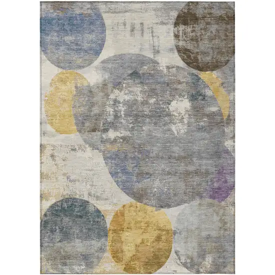 Gray Gold And Ivory Geometric Washable Indoor Outdoor Area Rug Photo 1