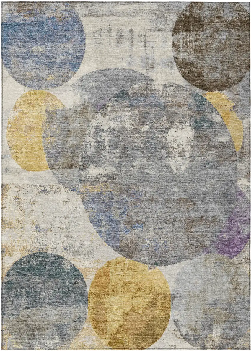 Gray Gold And Ivory Geometric Washable Indoor Outdoor Area Rug Photo 1