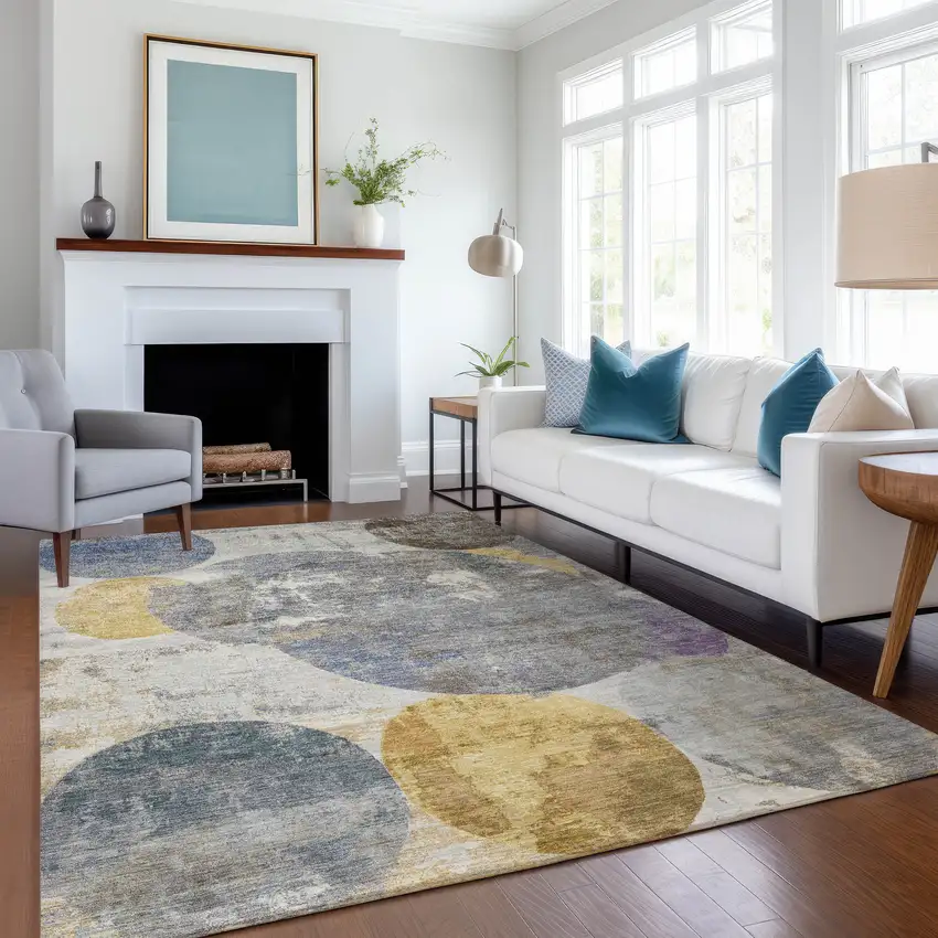 Gray Gold And Ivory Geometric Washable Indoor Outdoor Area Rug Photo 6