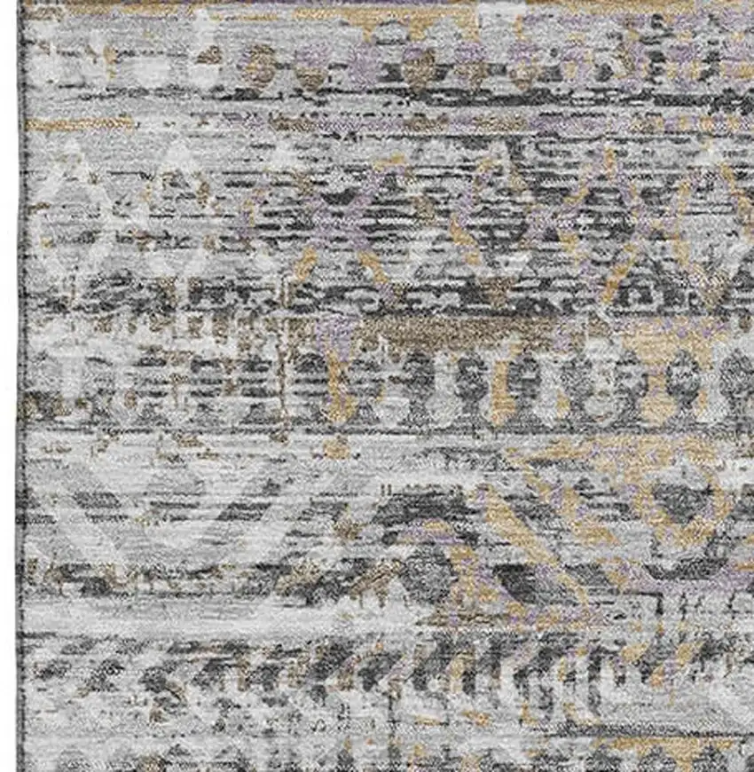Gray Gold And Ivory Moroccan Washable Area Rug With UV Protection Photo 4