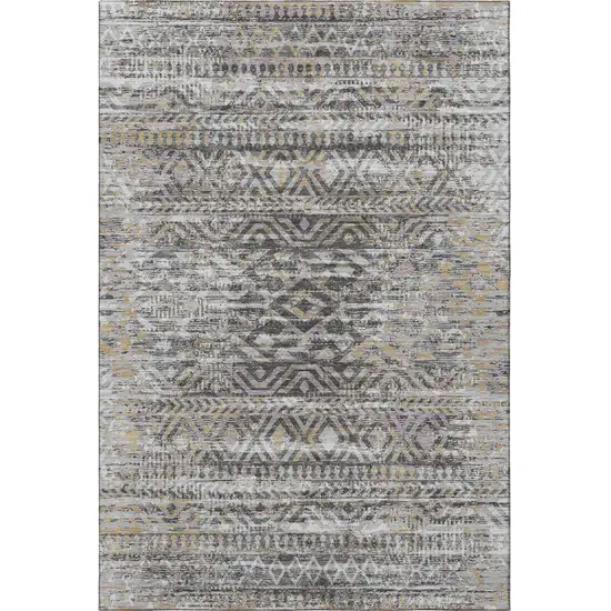 Gray Gold And Ivory Moroccan Washable Area Rug With UV Protection Photo 3