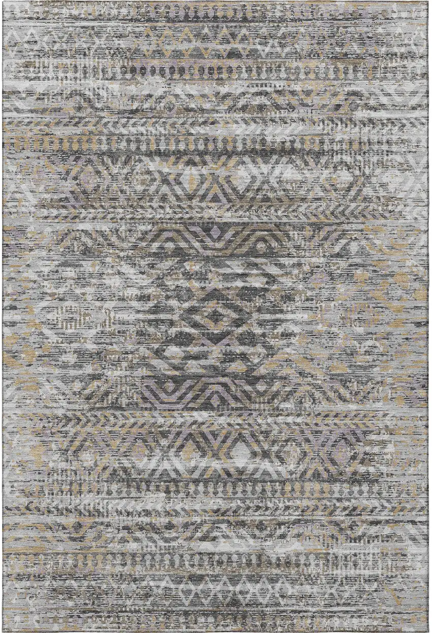 Gray Gold And Ivory Moroccan Washable Area Rug With UV Protection Photo 3